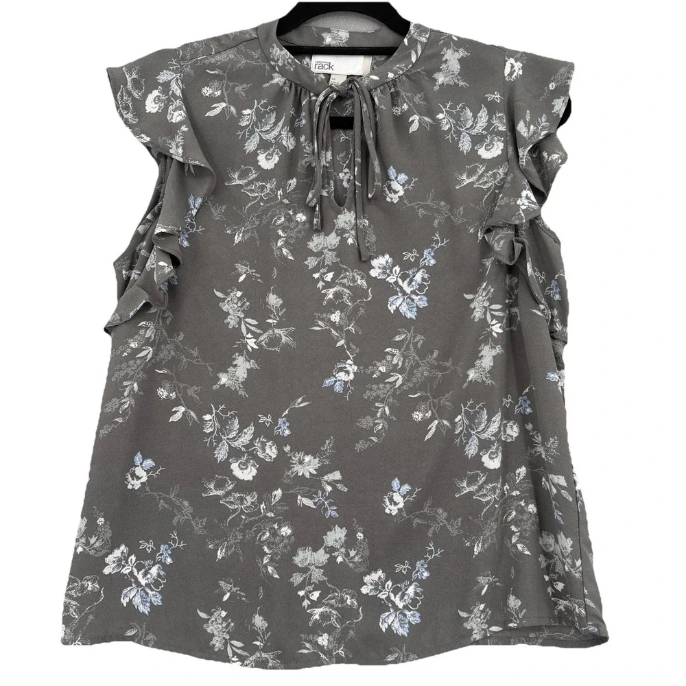Nordstrom Rack Blouse Women Medium Gray Floral Romantic Cottage Boho Soft Girl - Picture 1 of 9